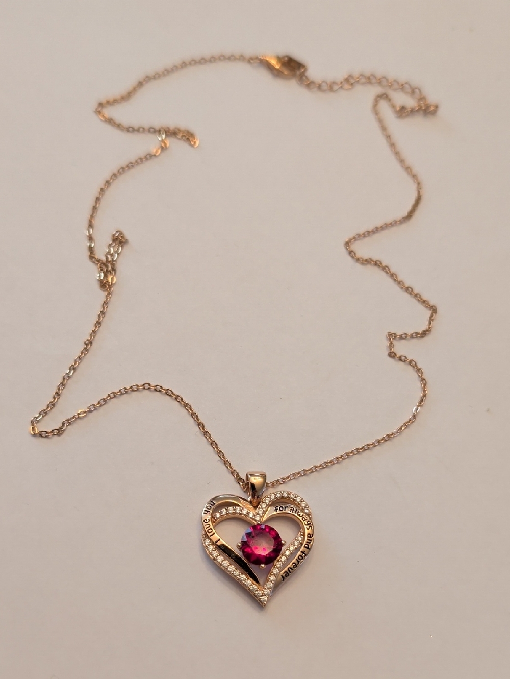 Rose Gold Sterling Silver Heart Pendant Necklace with Pink Gem